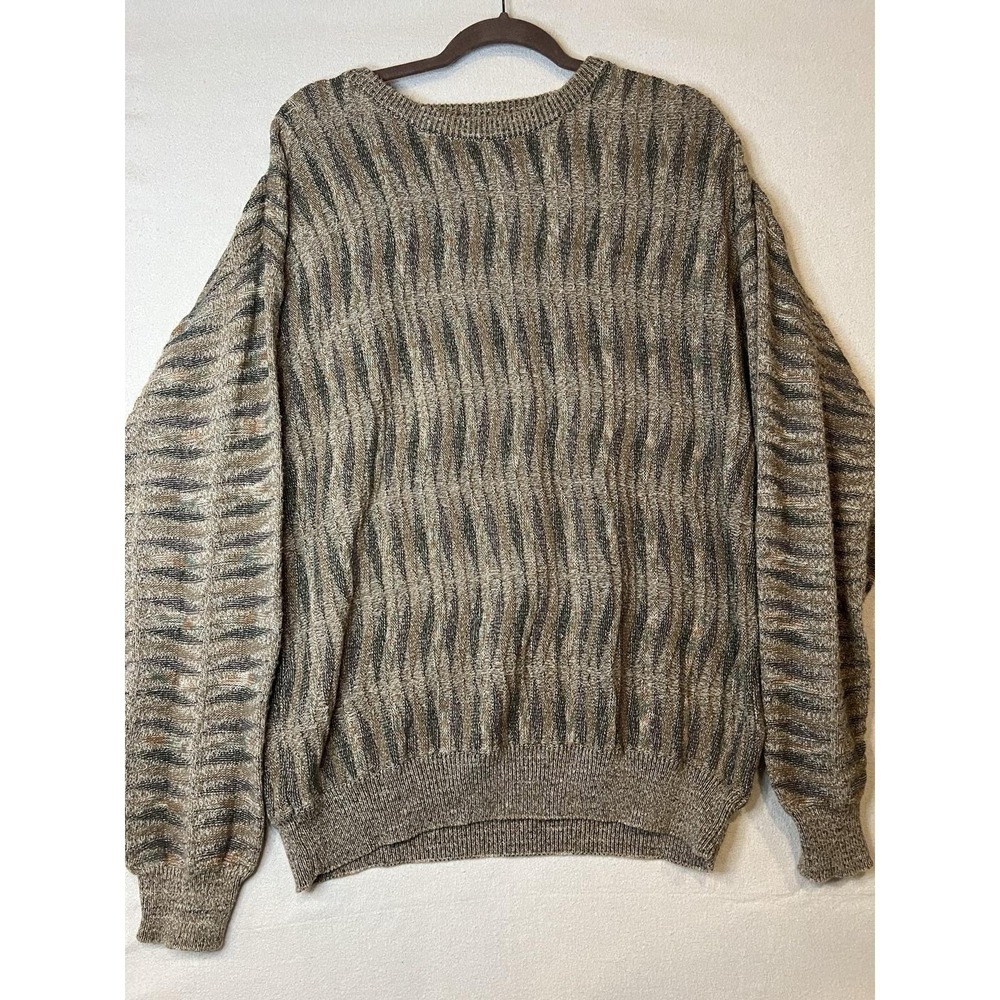 Grunge Grandpa Mens M Vtg Textured Knit Sweater Louis Roth Wavy Cosby‎ Pattern